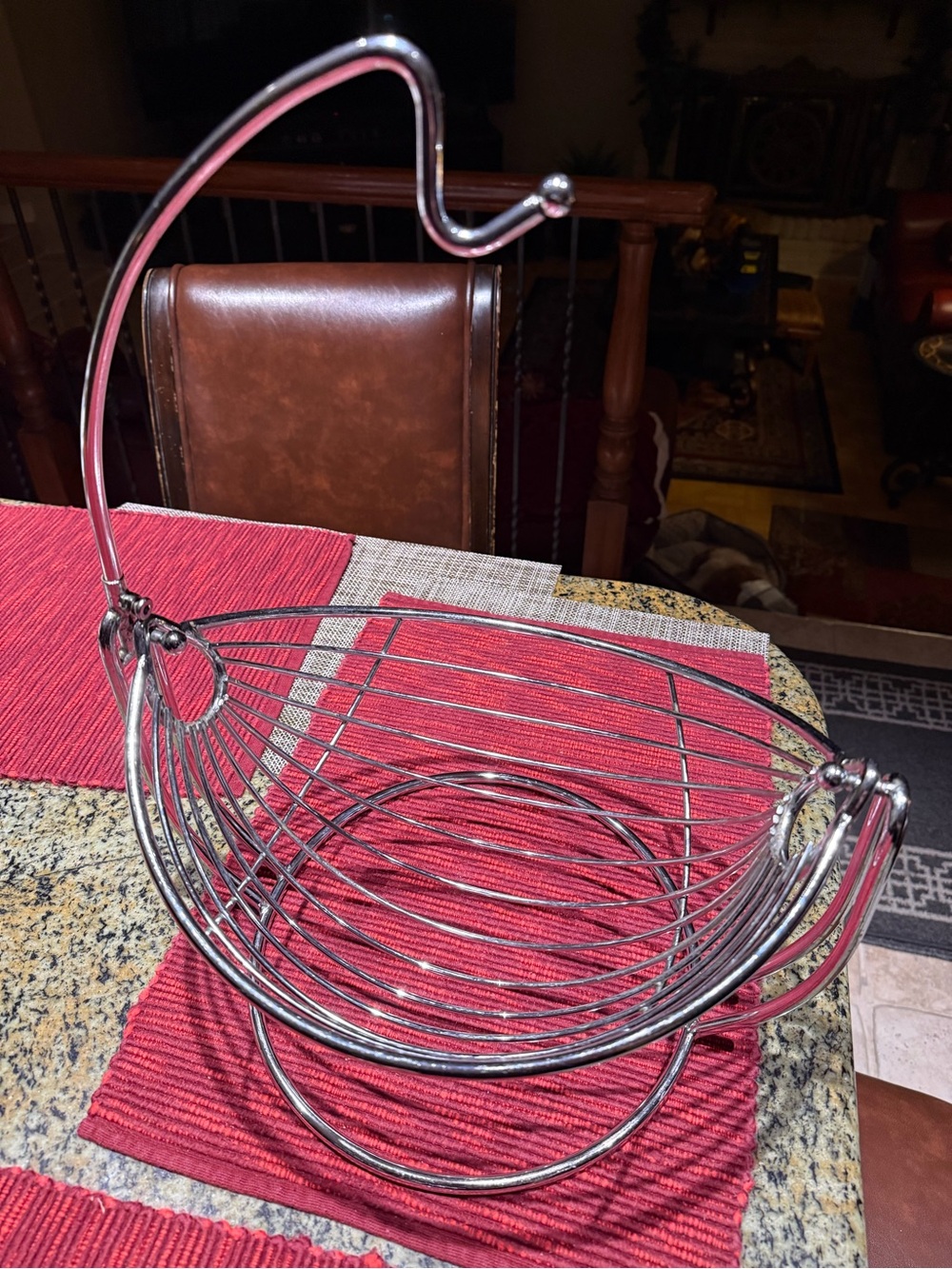 Chrome Wire Fruit Basket with Hanging Hook - Silver